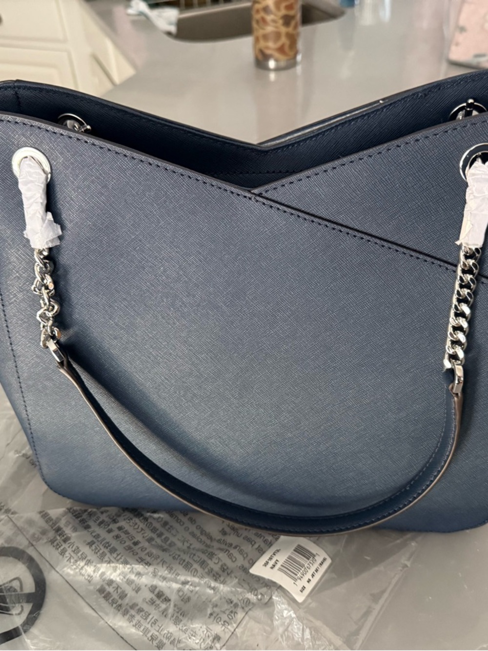 Michael Kors Navy Saffiano Tote with Silver Hardware NWT - Picture 2 of 5